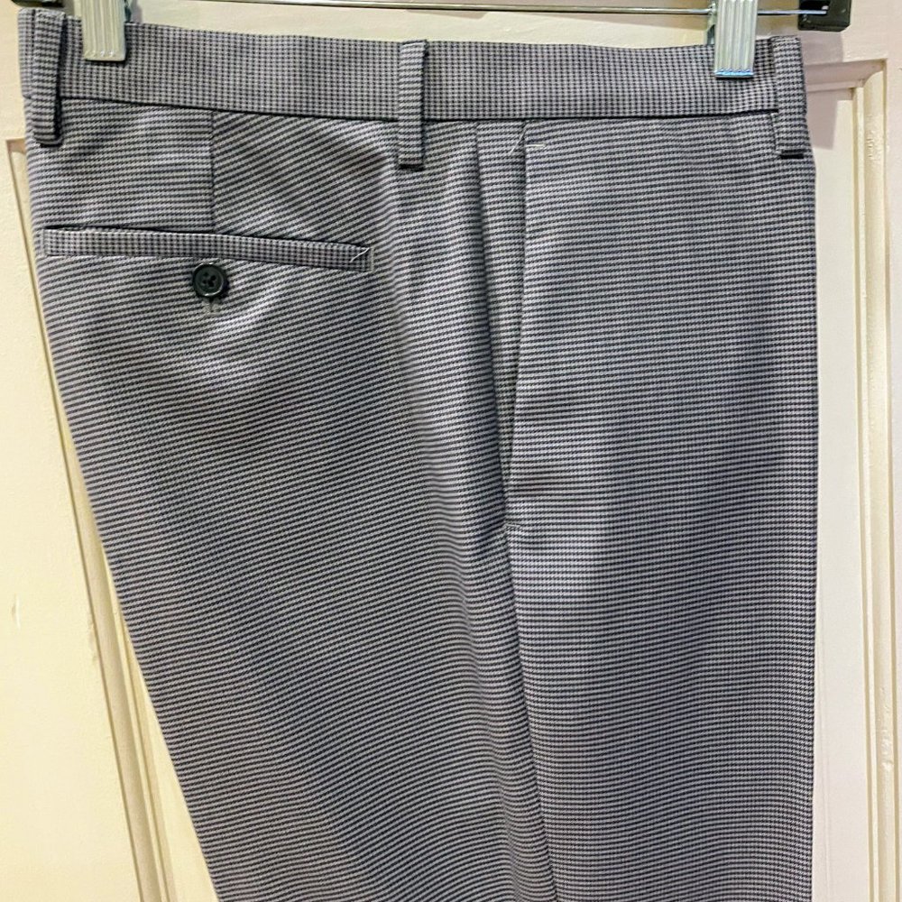 Banana Republic Grey and Black Houndstooth Slim Fit Stretch Cotton Dress Pant